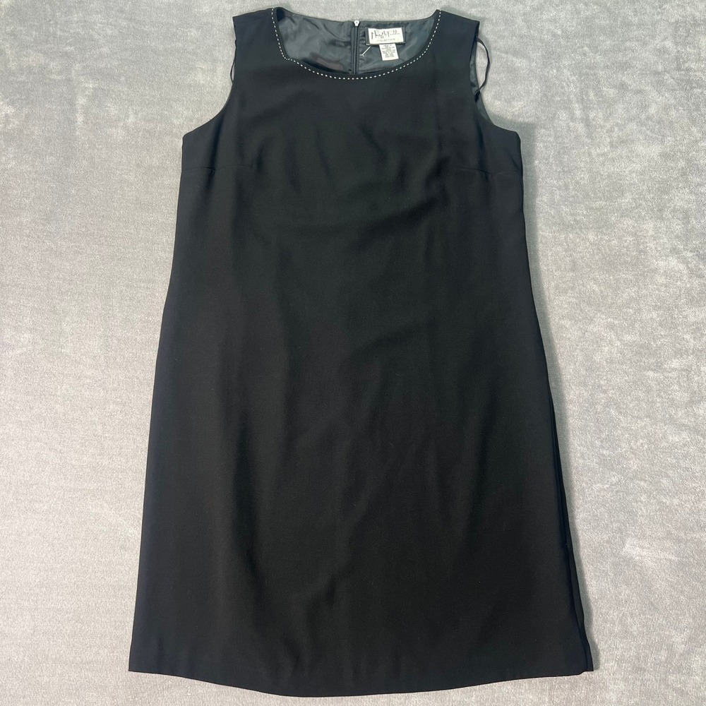 Mary McFadden Collection Womens Shift Dress Sz 16 Black White Stitch Career Chic